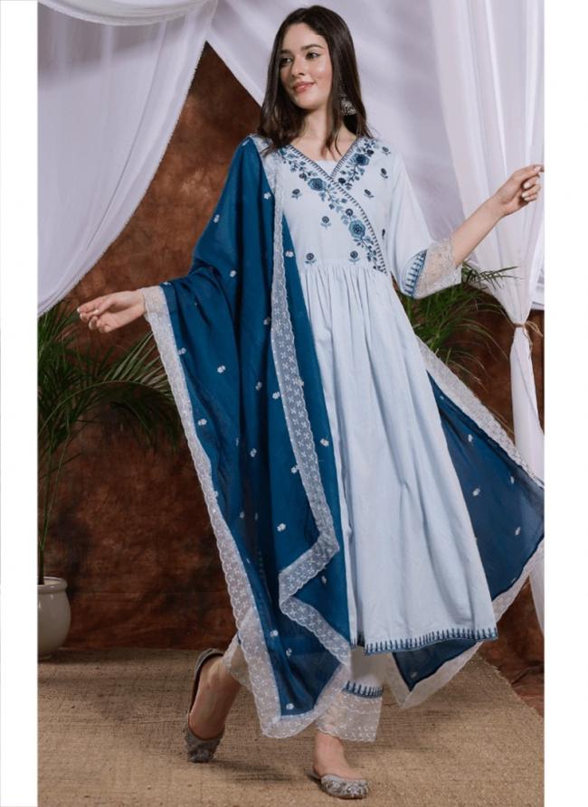 Cotton Sky Blue Traditional Wear Digital Printed Readymade Salwaar Suit